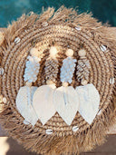 Porte-clés coquillages et feuille macramé Bali